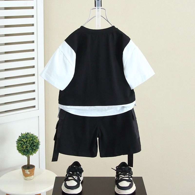 5149 Traje de herramientas de verano para niños 2024 Nuevo traje de dos piezas de manga corta de verano para bebés Hermoso vestido de verano para niños