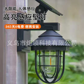 2025新款太阳能户外壁灯人体感应庭院灯花园过道别墅复古照明灯