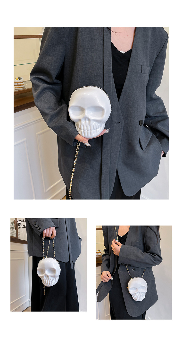 189g Weight Zipper Closure Type Single Shoulder Strap Strap Type Shoulder Bag Bags Type Casual Occasion Plastic Material Skull Pattern All Seasons Season Women's Gender Streetwear Style Oval Shape Mini Size Women's Mini Plastic Skull Streetwear Oval Zipper Shoulder Bag 1