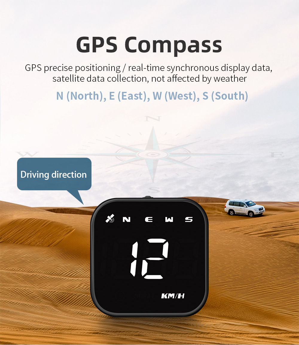 Cross-border car HUD head-up display, universal for cars, GPS speed and mileage display, high-definition compass, over-speed alarm