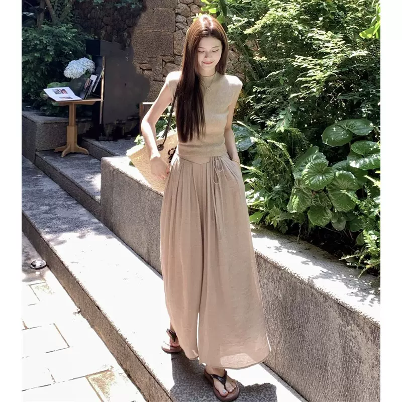气质温柔上衣裙裤两件套阔腿裤新款2025夏季套装女显瘦高级时尚