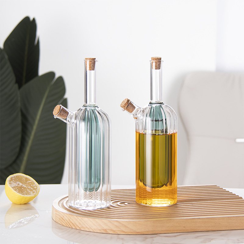 Botella de vinagre de vidrio creativa de cocina casera sellada de doble vidrio de salsa de soja botella de vinagre de condimento a prueba de fugas de aceite 2 - en - 1