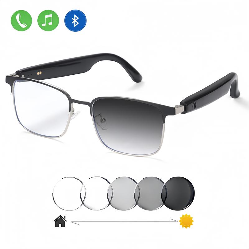 KI-Übersetzung Grenzüberschreitende intelligente Brille Bluetooth-Brille GS06 Blaufilter Photochrome Brille mit Musikwiedergabe und Telefonannahme austauschbare Gläser