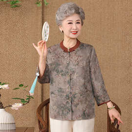 奶奶春夏衬衫立领七分袖上衣中老年女装气质减龄小衫时尚中国风