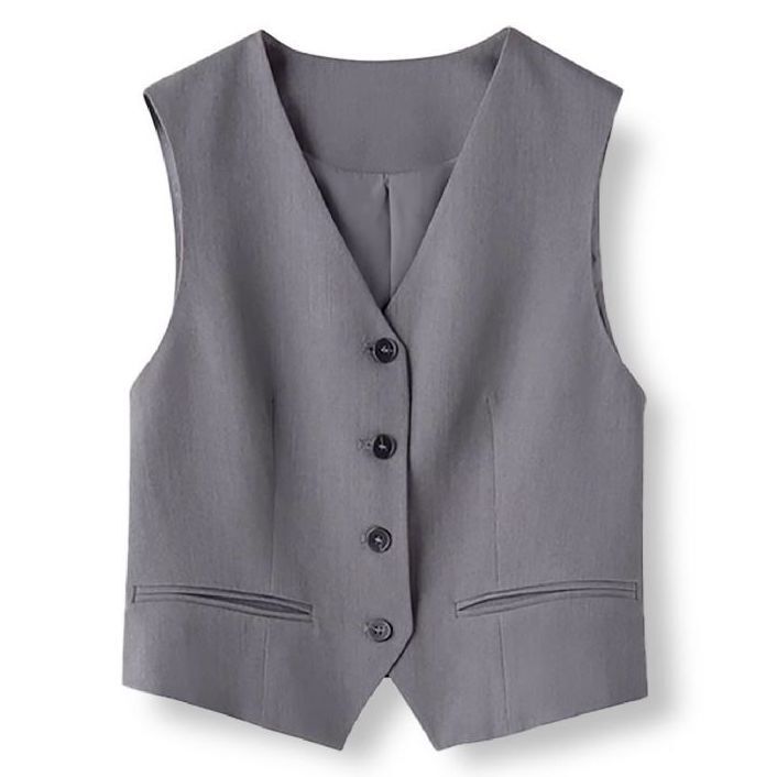 Aimusa 25 Spring and Autumn Minimalist Style Gray Suit Vest Women's New Design Niche Sleeveless Waistcoat Vest