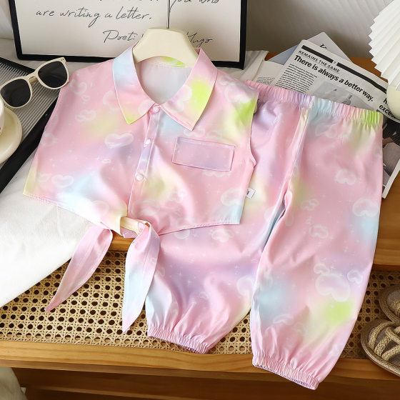Girls' suit Summer 2025 New Children's Stylish Fashionable Clothes Baby Sleeveless Anti-mosquito Pants Two-piece Printed Set