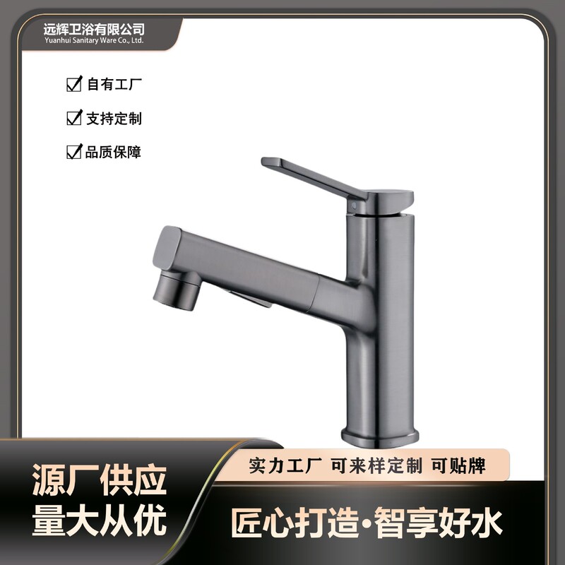 Cross-Border Manufacturer Direct Sales Pull-Out Faucet Wash Basin Gun Gray Hot and Cold Face Wash Basin Above Basin