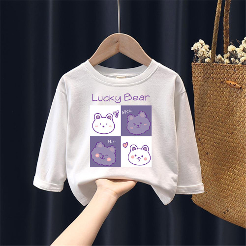 H2166 Pure Cotton Unisex Children's Long Sleeve T-shirt Spring and Autumn Season for Middle and Small Children Baby Versatile Base Shirt Trendy T