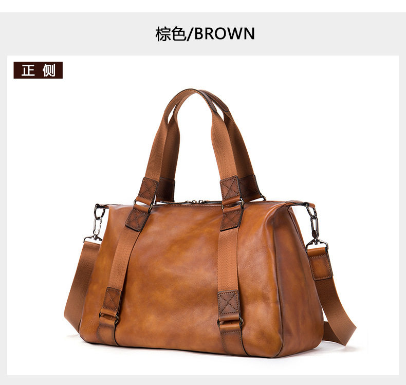 Túi du lịch nam da bò thật , túi xách tay đựng đồ thể thao, hành lý 20–35L — Màu đen vân vải chi tiết 29