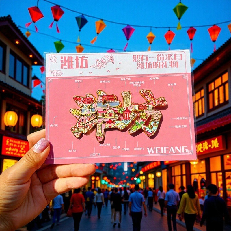 Weifang Metal Font Refrigerator Magnet City Characteristic Cultural and Creative Products Travel Souvenirs Souvenirs Magnetic Text Wholesale