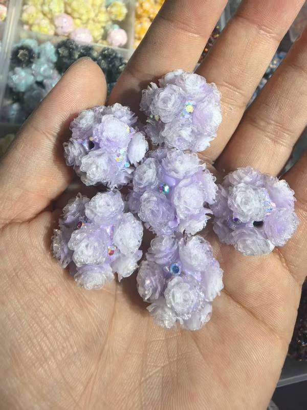 新款深浅系列仿真山茶花花球可过笔直孔DIY手机链饰品配件|undefined