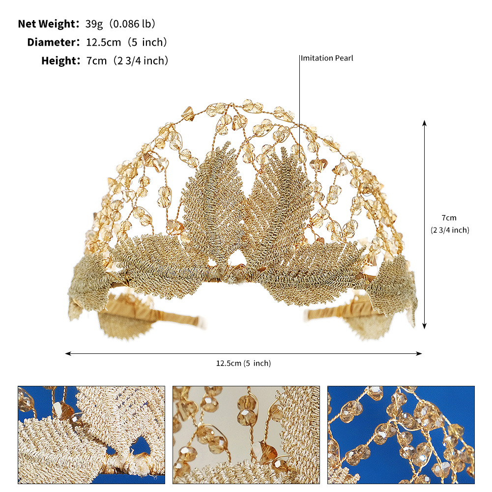 European And American Handmade Beaded Leaf Headband Light Luxury Mesh Braided Crystal Hair Accessories Wedding Hair Pressing Bridal Headband