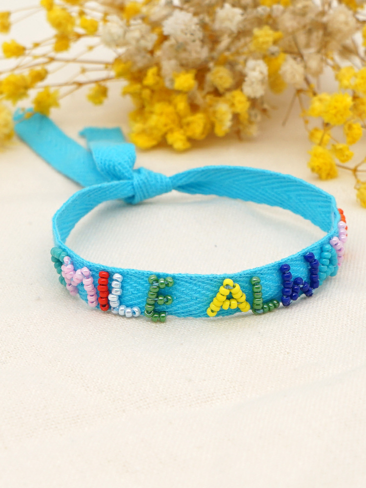 Pulsera De Letras Peace Tejida Con Cuentas Miyuki De Moda display picture 2