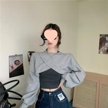 辣妹炸街单件套装女春春季设计感短款卫衣高腰露脐上衣百搭背心