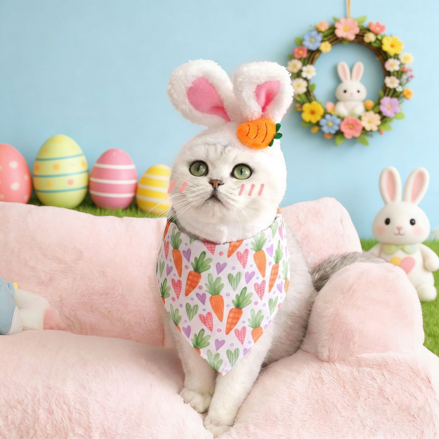 Accesorios de mascotas transfronterizos de Pascua gatos bonitos sombreros set toallas para mascotas festivas artículos de vestuario