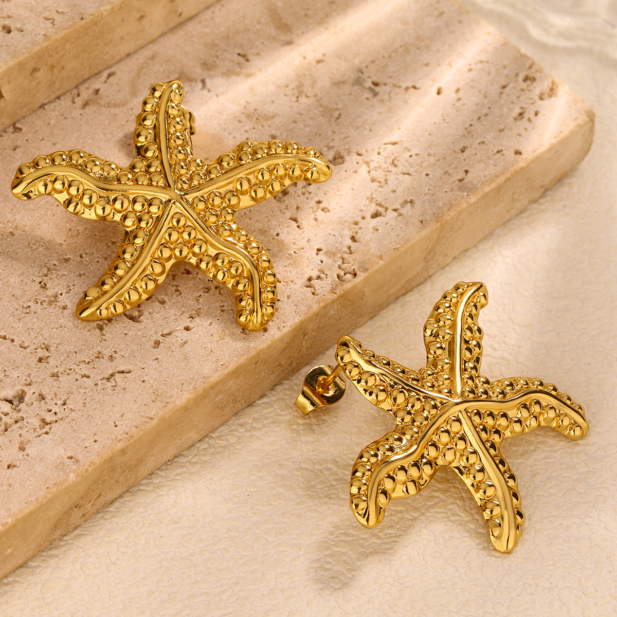 1 Pair Quantity Family Gathering, Date, Tea Party Occasion 1 Pair Vintage Style French Style Starfish Flower Plating 304 Stainless Steel Ear Studs
