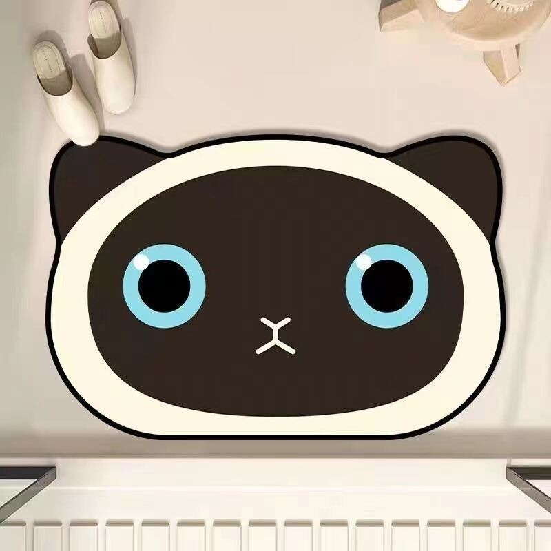 Bathroom New Diatom Mud Foot Mats Cute Cat Irregular Bathroom Non-Slip Mats Thickened Entrance Door Mats