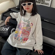 女童中大童韩版长袖t恤2024春夏新款儿童女孩嘻哈酷上衣潮体恤衫