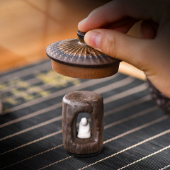 復古鎏金粗陶蓋置創意茶台小擺件功夫茶具配件家用禪意壺蓋托蓋架