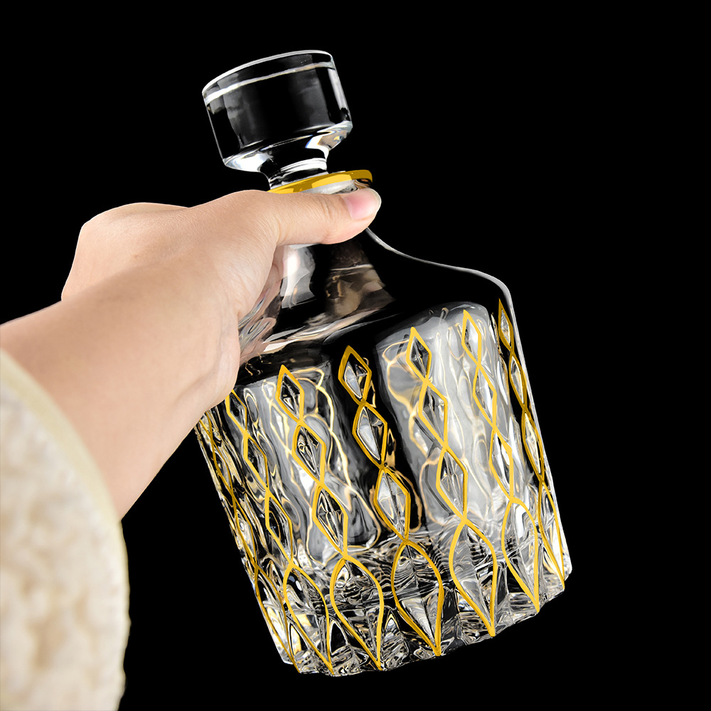 祥兴金像 新款手工描金威士忌酒具套装 7件套仿古醒酒器套装 家用