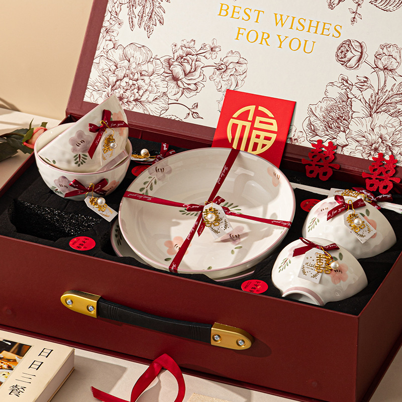 Nueva caja de regalo china, platos de cerámica, platos de regalo de alta cara, platos de cerámica, platos de regalo de boda, set de platos