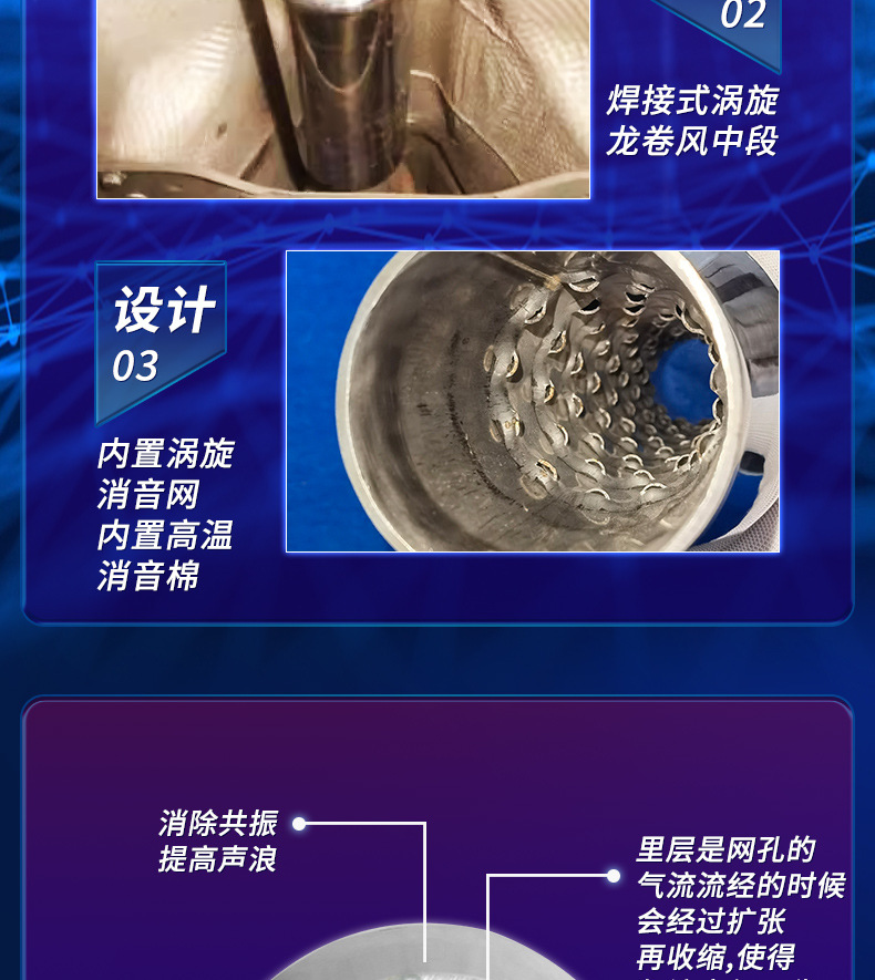 Stainless steel exhaust pipe car modified vortex tornado to increase torque back pressure muffler tail throat resonator