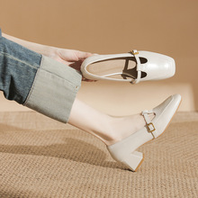 文艺风新款方头粗跟玛丽珍鞋女软底不累脚粗跟单鞋时尚女鞋软皮