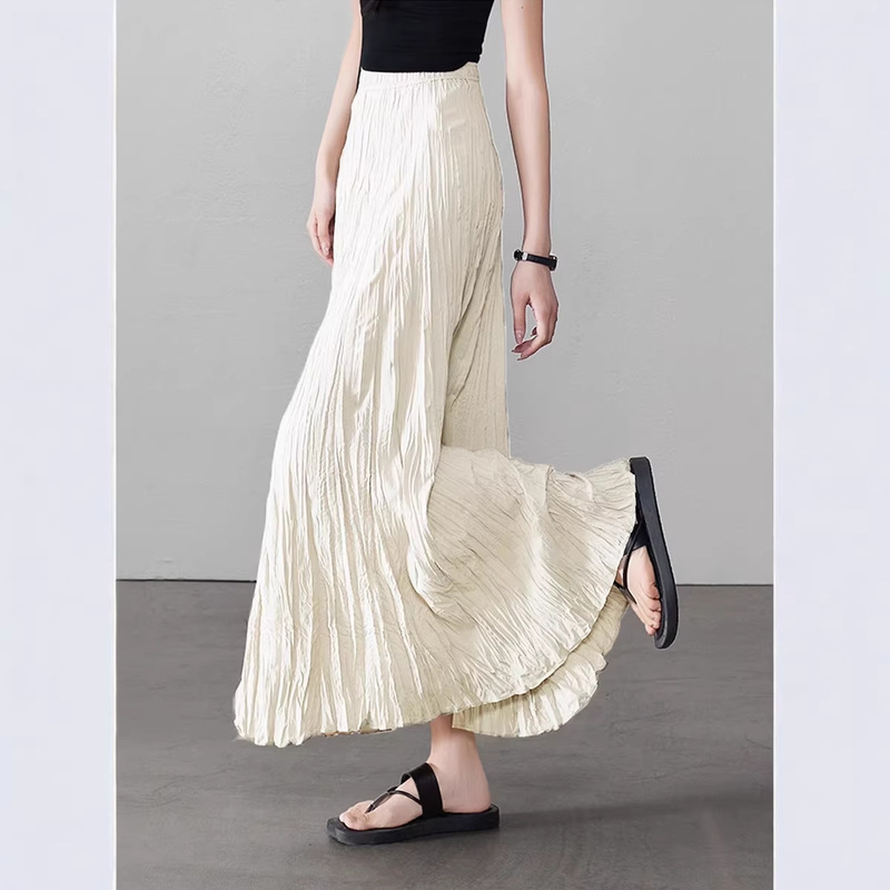 Academy-Style Ruffled Large Hem Floor-Length Skirt for Women ~ 2026 Spring New Slim-Fit Thin Pleated A-Line Skirt