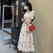 夏季2025新款白色温柔法式气质收腰长裙碎花裙子高级连衣裙