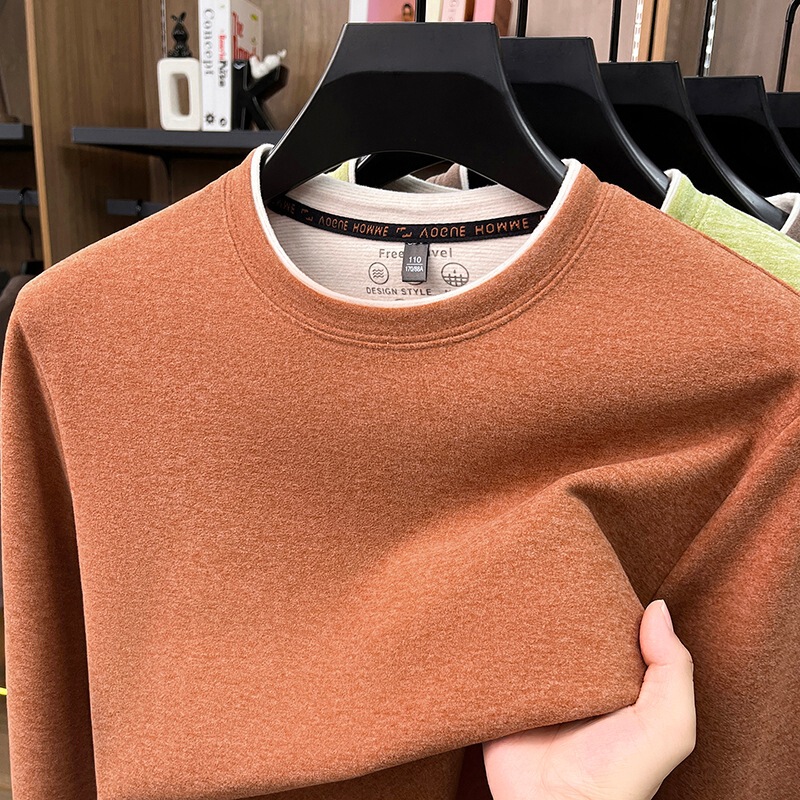 Men's cashmere and mulberry silk sweatshirt, new autumn and winter model, anti-pilling, warm, cold-resistant, stylish long-sleeved men's sweatshirt Men's cashmere and mulberry silk sweatshirt, new autumn and winter model, anti-pilling, warm, cold-resistant, stylish long-sleeved men's sweatshirt