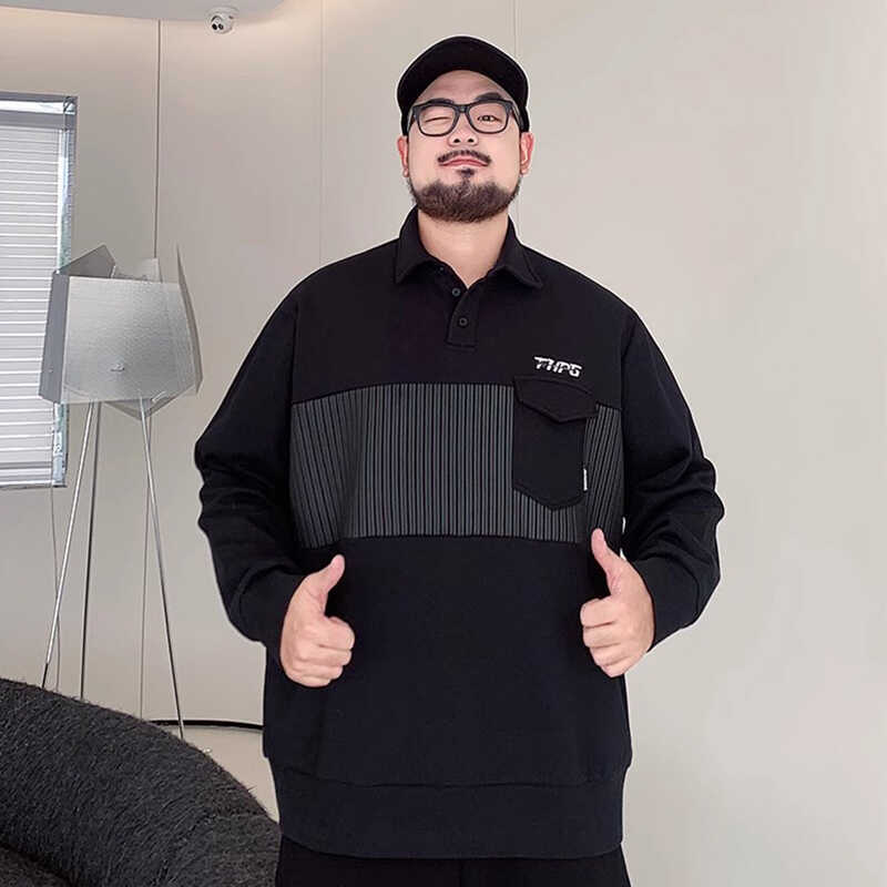 plus size Men's Fat Plus Size Loose Polo Collar Sweatshirt Men's Spring and Autumn Casual Lapel Long Sleeve Top