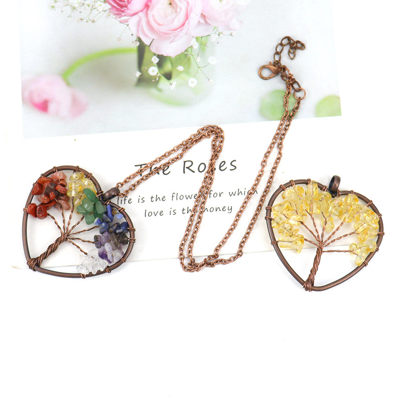 Ethnic Style Tree Heart Shape Crystal Copper Beaded Hollow Out Pendant Necklace 1 Piece