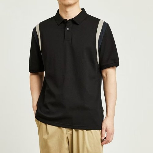 Summer pique polo shirt cotton short sleeve men Korean style patchwork striped T-shirt retro stylish half sleeve white Paul shirt