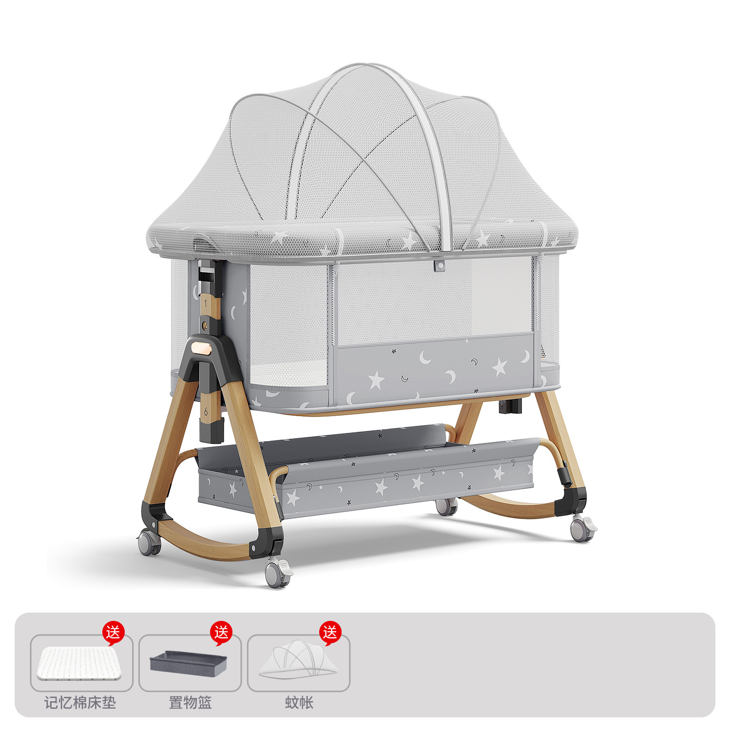 Cama para bebés, cama de cuna para recién nacidos, cama de empalme grande, cama móvil portátil plegable multifuncional 2 en 1