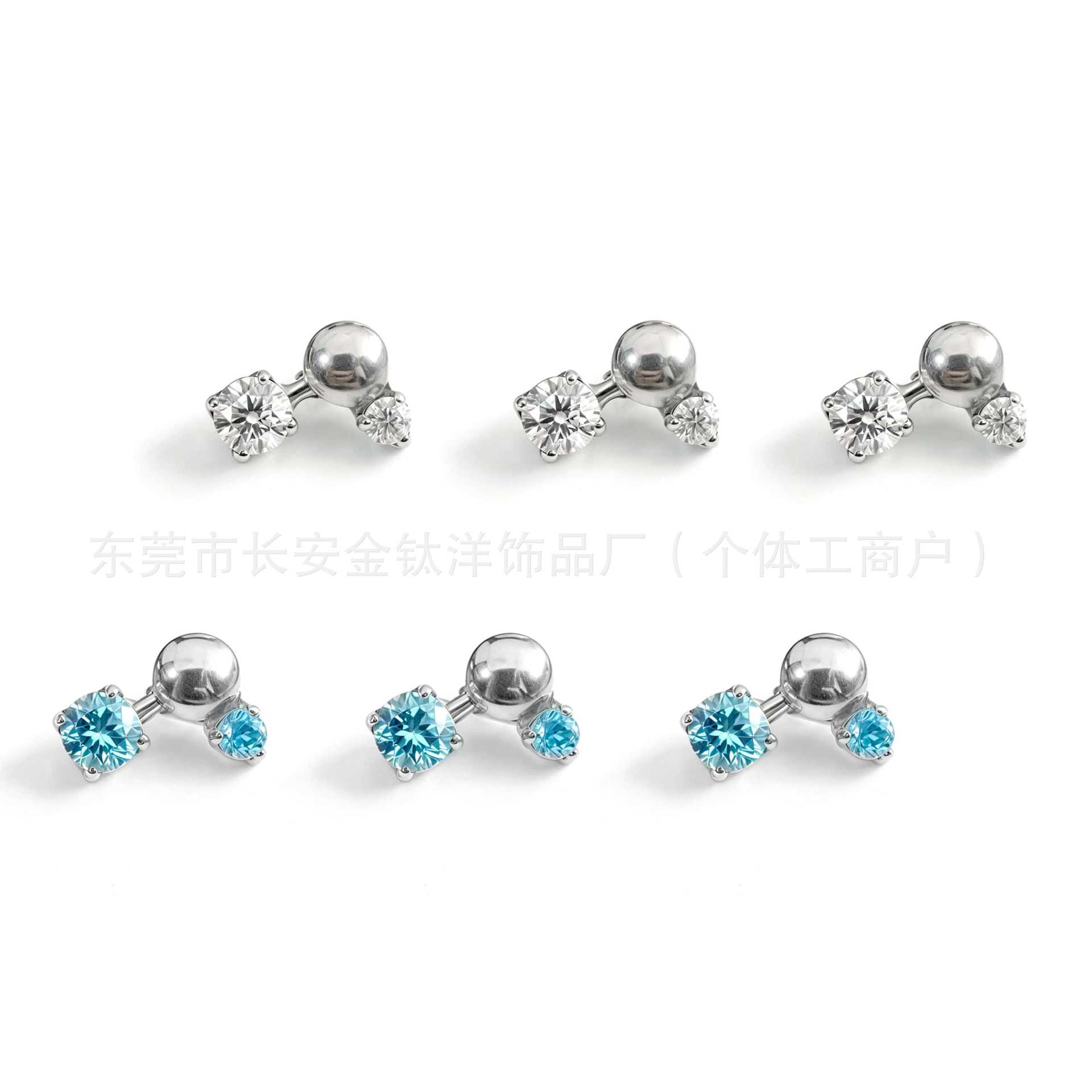 G23 Titanium 7-Shaped Round Zirconia Ear Studs, Bezel-Set Lip Studs, Nose Studs, Ear Cartilage Studs detail image 8