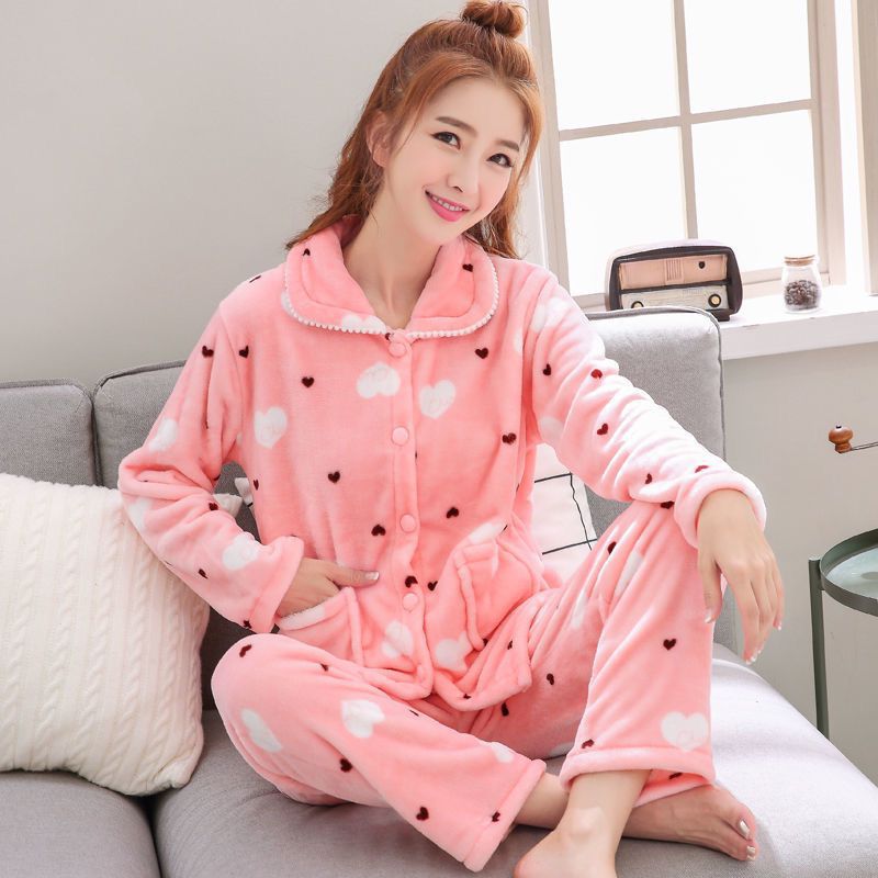 Pijamas de las mujeres Otoño e Invierno coral polar lindo engrosada estilo coreano franela caliente de dibujos animados más tamaño desgaste del hogar traje de invierno