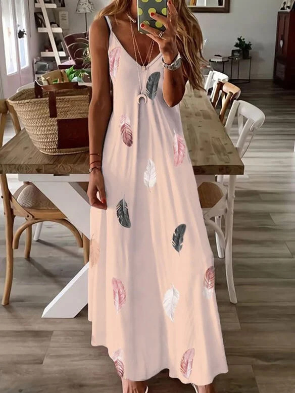 Women's Strap Dress Casual Elegant Fashion V Neck Printing Sleeveless Printing Maxi Long Dress Holiday Daily display picture 3