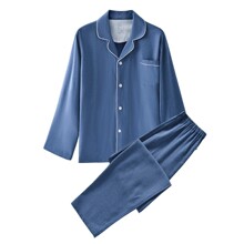 全棉磨毛棉法兰绒加厚家居服日式情侣居家服家居服男女款纯色