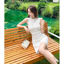 sfspd3152千金小姐针织连衣裙女2025夏季钩花气质包臀纯欲短裙