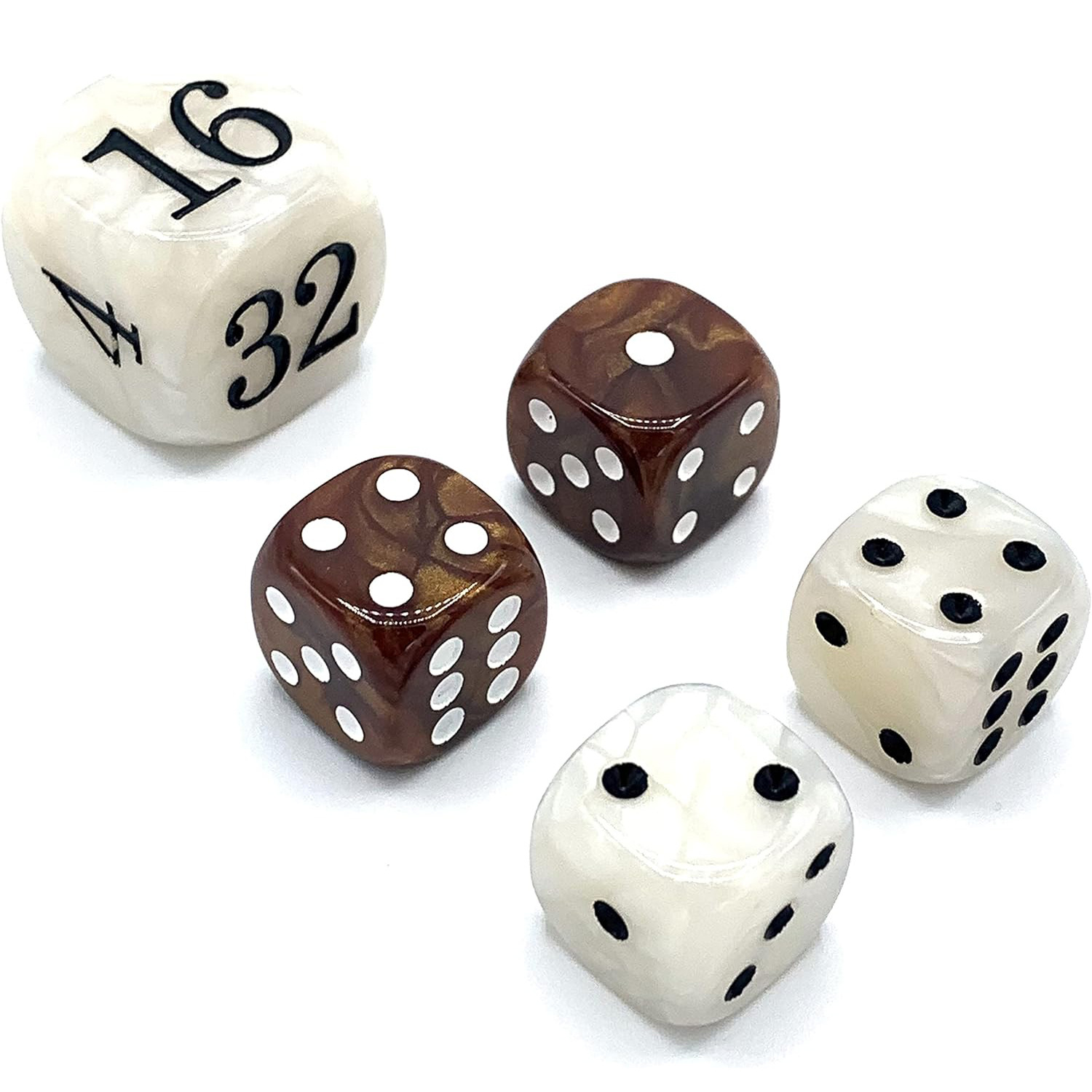 Backgammon Pearl Dice suit -22mm & 16 mm Dice Brown White Delivery & Storage Bag
