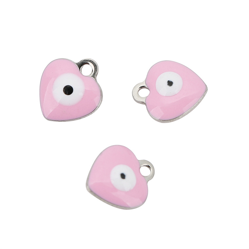 Enamel Design 20 PCS/Package 8*10mm Hole 1~1.9mm 304 Stainless Steel Heart Shape Eye Pendant