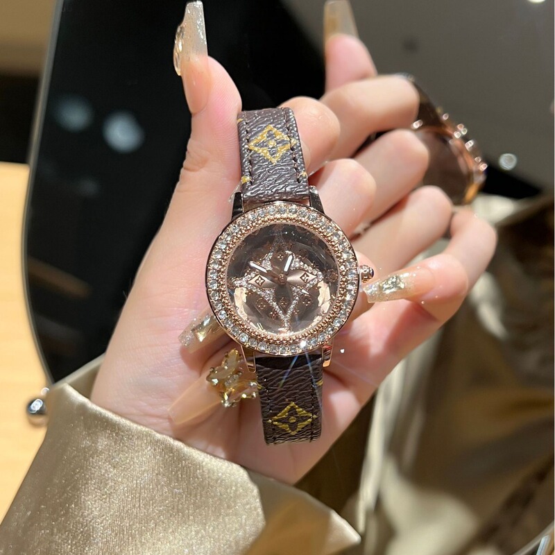 Chao Brand New Diamond-encrusted Digital Women's Steel Band Watch TikTok Explosion Luminous Needle Leather Women's Wristwatch