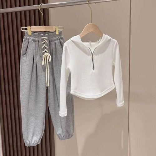 Women's Spring and Autumn Set Fashion Girl Sporty Zip-up Hoodie and Pants Autumn Outfit Influencer Big Child Two-Piece Set Trendy