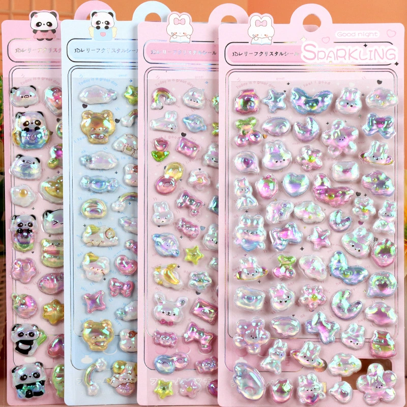 3D стерео радужные рельефные наклейки для детей, милые мультяшные животные, подводные существа, семейные наклейки с кроликами Йо-Йо