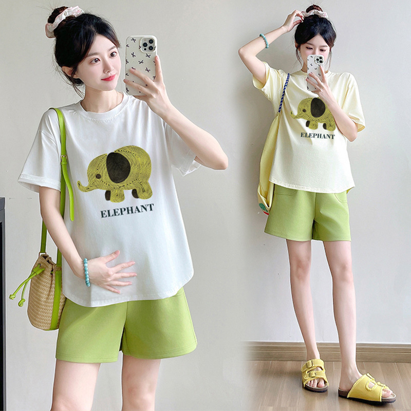 Maternity Wear Trendy Mom New Summer Short-Sleeve T-Shirt Loose Plus-Size Top Fashionable Stylish Shorts Two-Piece Set for Women Maternity Wear Trendy Mom New Summer Short-Sleeve T-Shirt Loose Plus-Size Top Fashionable Stylish Shorts Two-Piece Set for Women