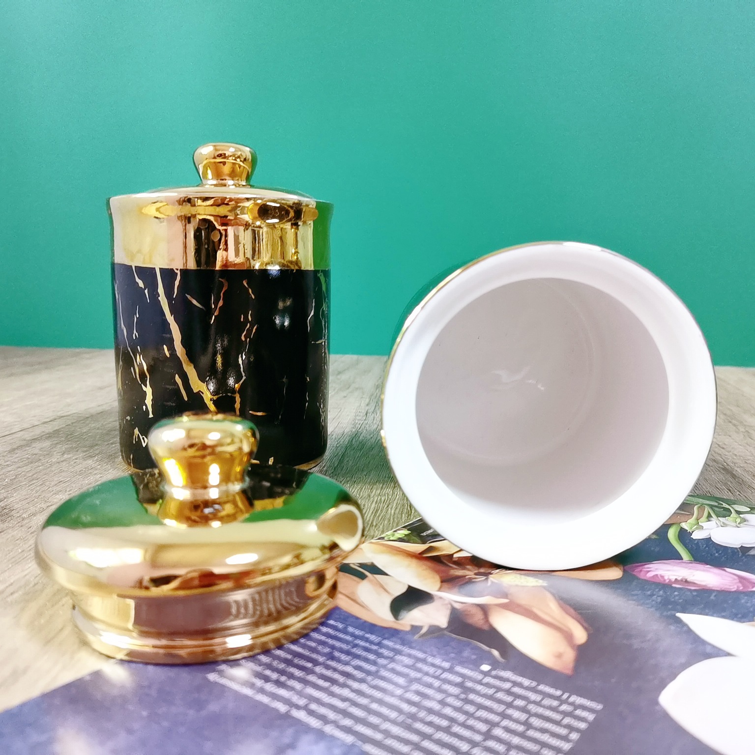 Exportación cerámica sellado tarro cocina almacenamiento tarro con tablero de madera café té tarro granos almacenamiento tarro traje