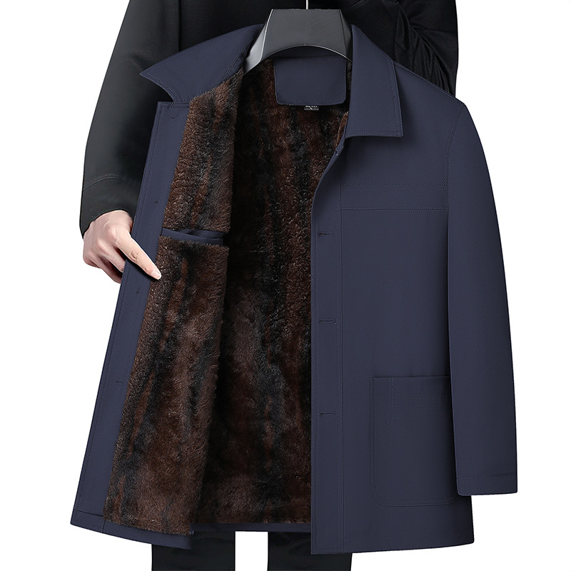 Chaqueta de hombre con forro polar grueso para otoño e invierno, abrigo cálido de cuello vuelto con botones, estilo casual de negocios, talla grande para hombre.