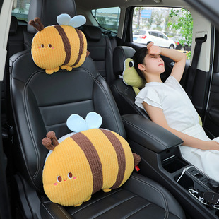Cartoon Little Bee Flower Car Pillow, Universal Car Neck Pillow for All Seasons, Cute Car Waist Cushion, Waist Pillow