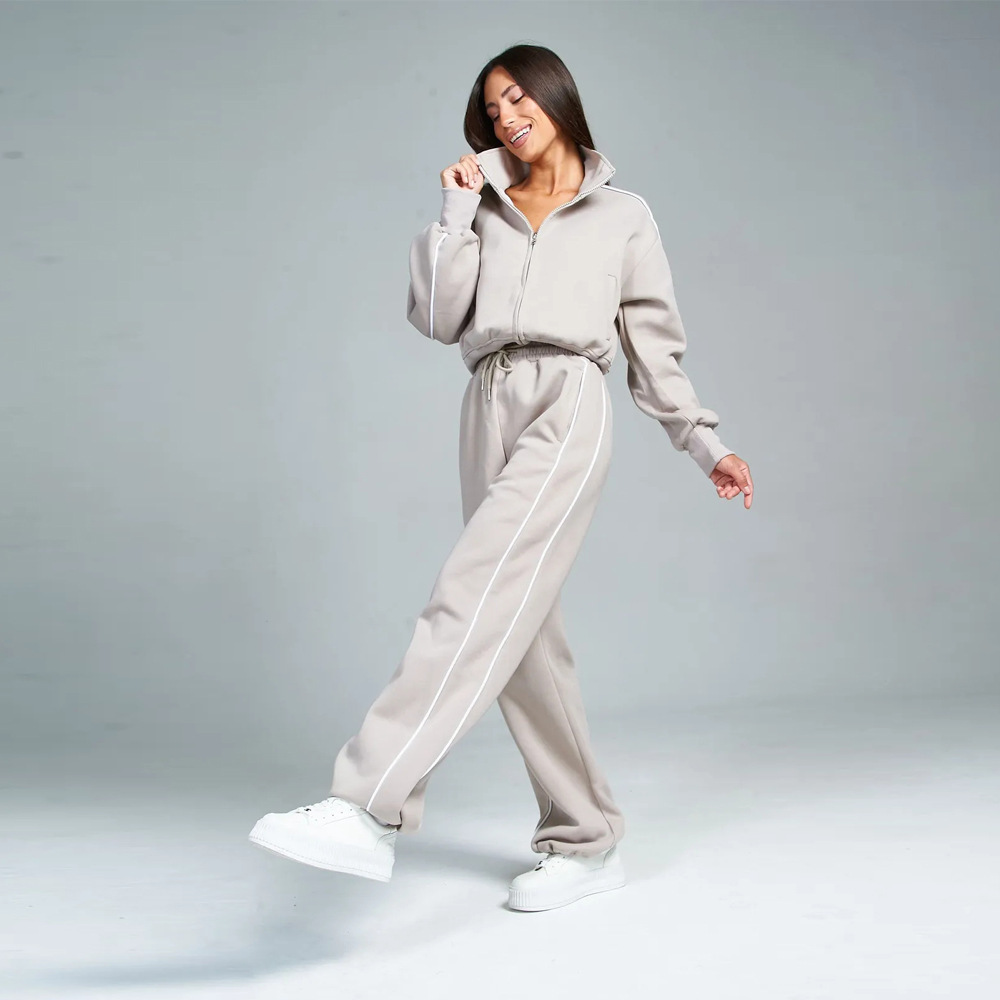 Women's Spring Autumn Sports Leisure Suit Loose Striped Sweatshirt Cardigan Trousers Fashion Pant Set Polyester Full Length_ecoleips.com