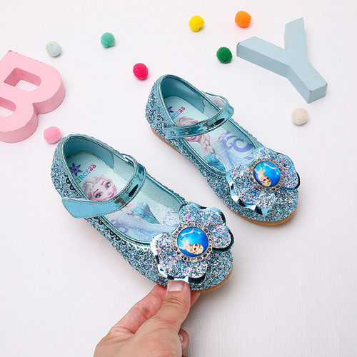 Princess Elsa Women's Children's Summer New Leather Shoes Soft Sole Little Girl 2024 Autumn Children's Shoes Crystal Shoes Single Shoes